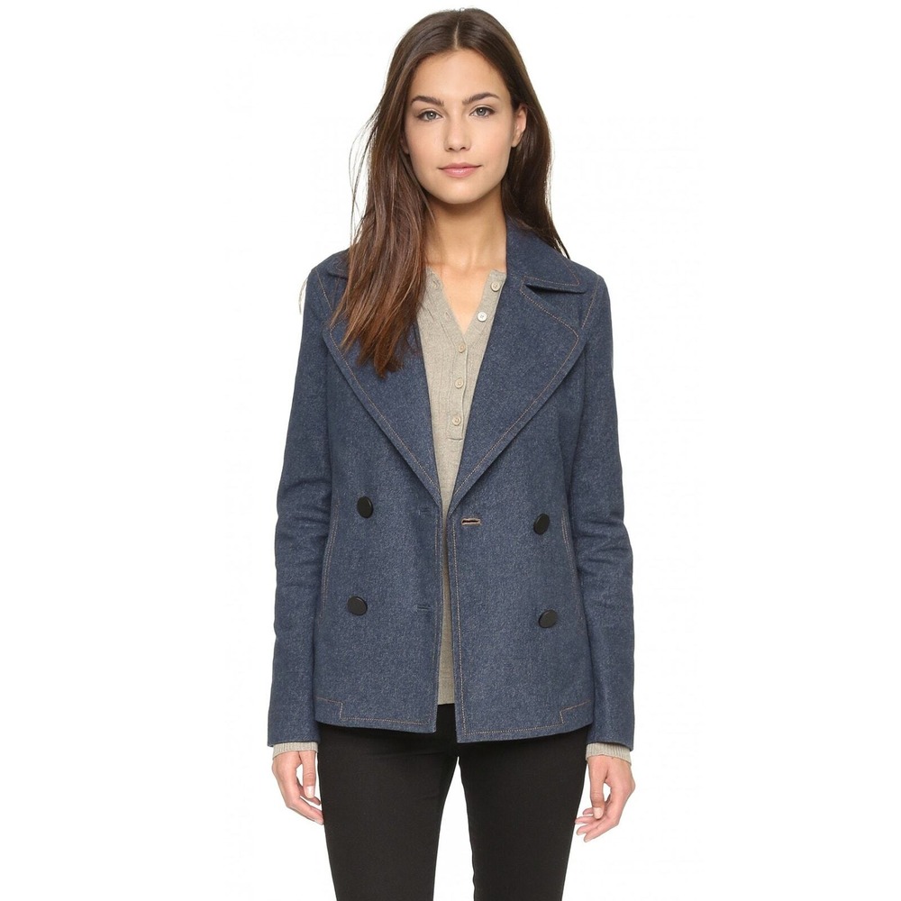 ATM Anthony Thomas Melillo Jacket Women XS Blue Brushed Japanese Indigo Pea Coat